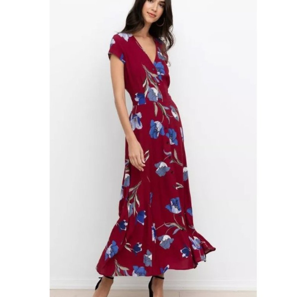 NWT Yumi Kim Southern Belle Floral Print Button Front Maxi Dress Bordeaux Medium